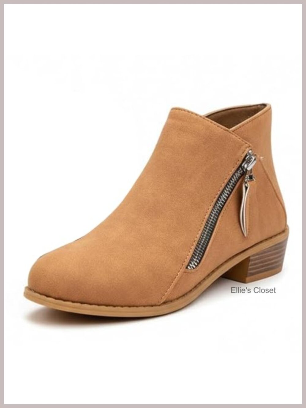 Women's Faux Suede Chunky Heel Ankle Boots with Side Zipper Retro Pointed Toe